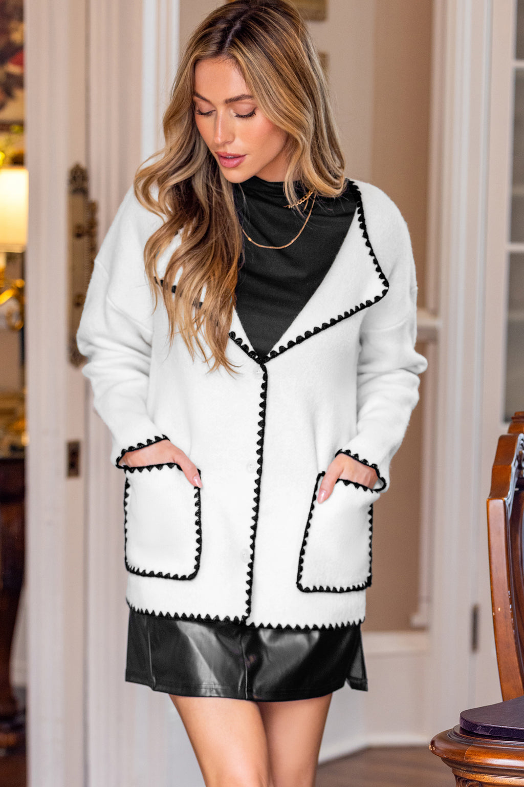 Linework White Cardigan