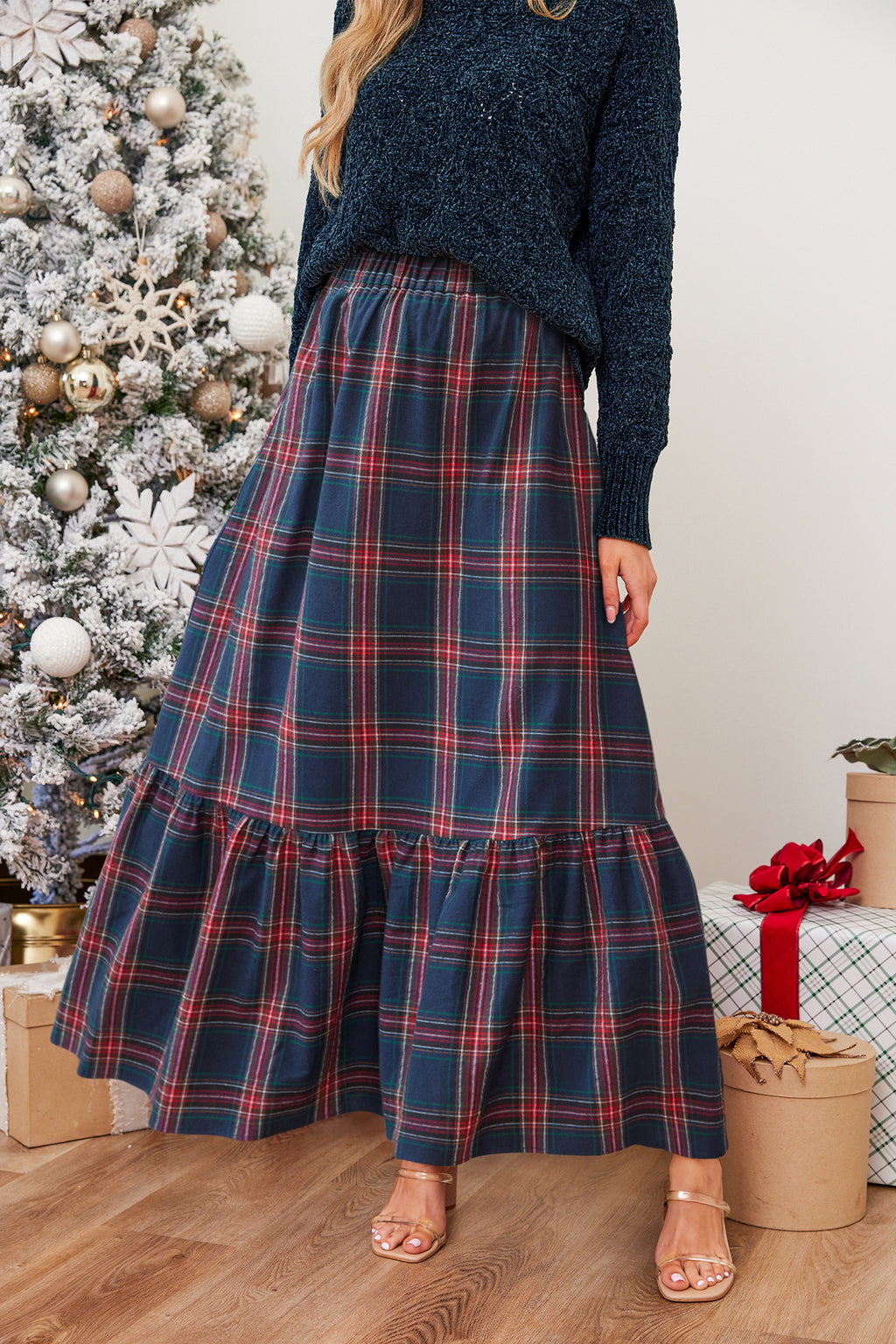 No Drama Plaid Maxi Skirt