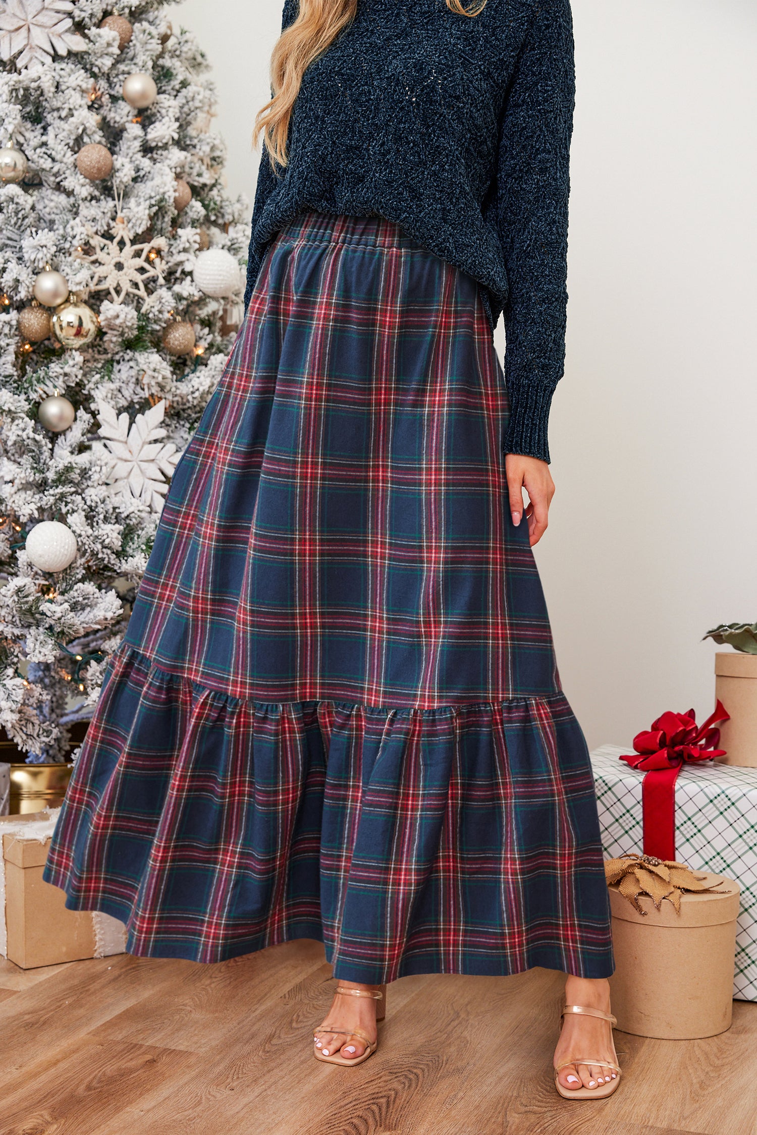 No Drama Plaid Maxi Skirt