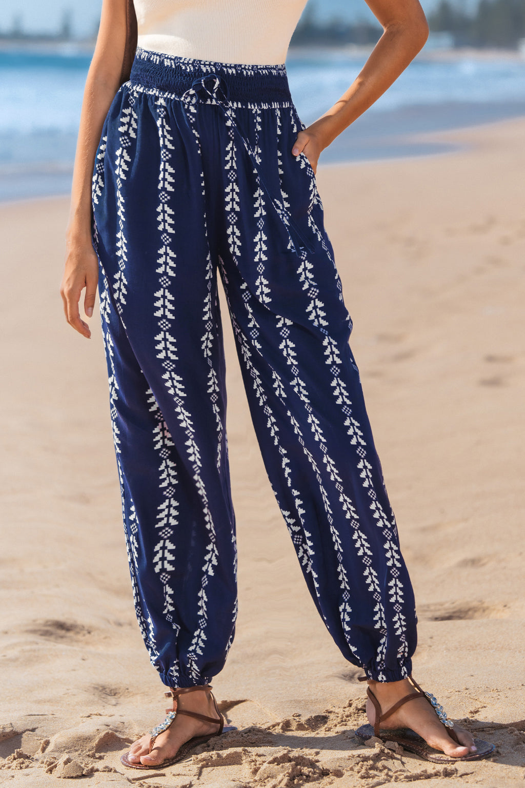 Navy Boho Tapered Cover-Up Pants