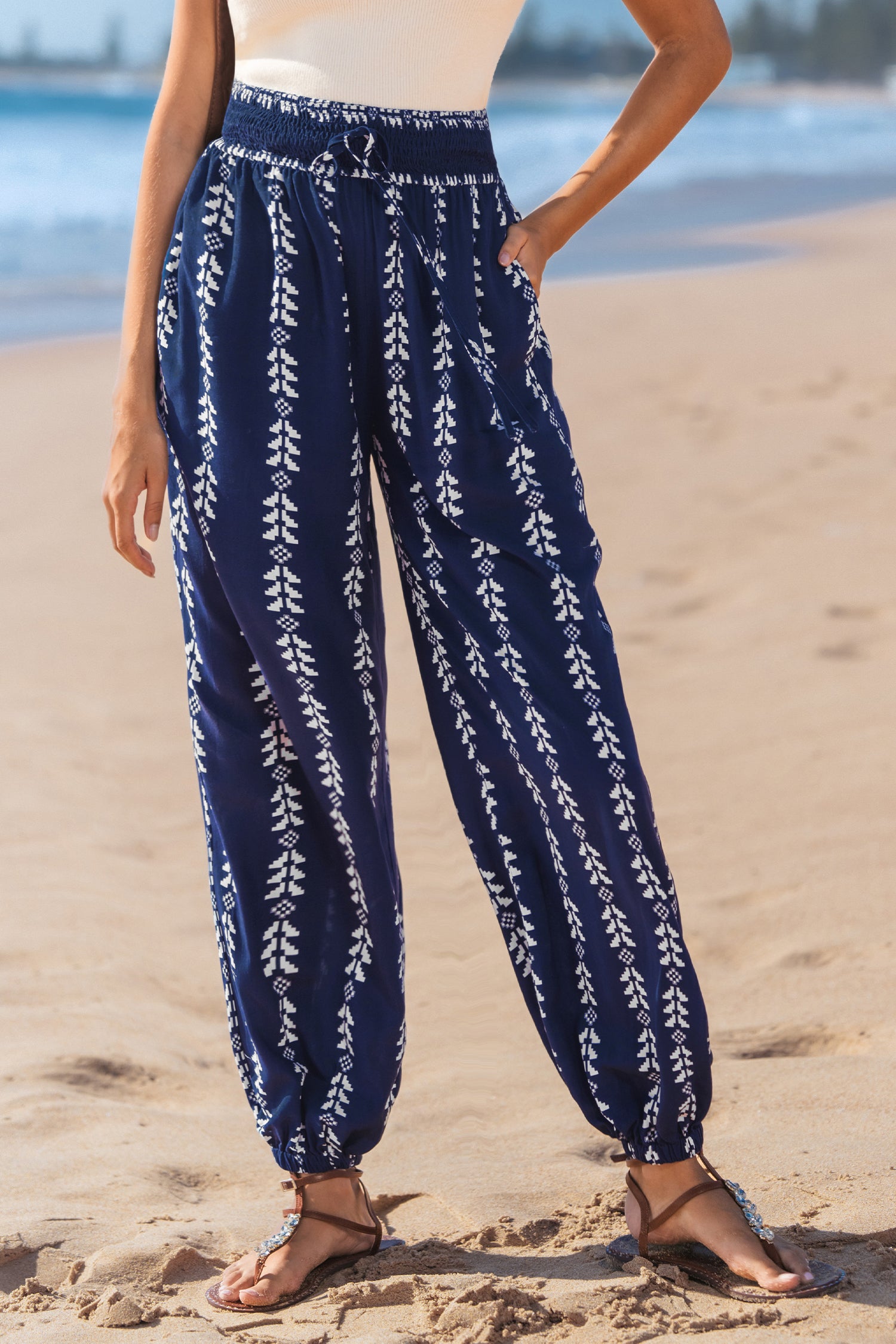 Navy Boho Tapered Cover-Up Pants