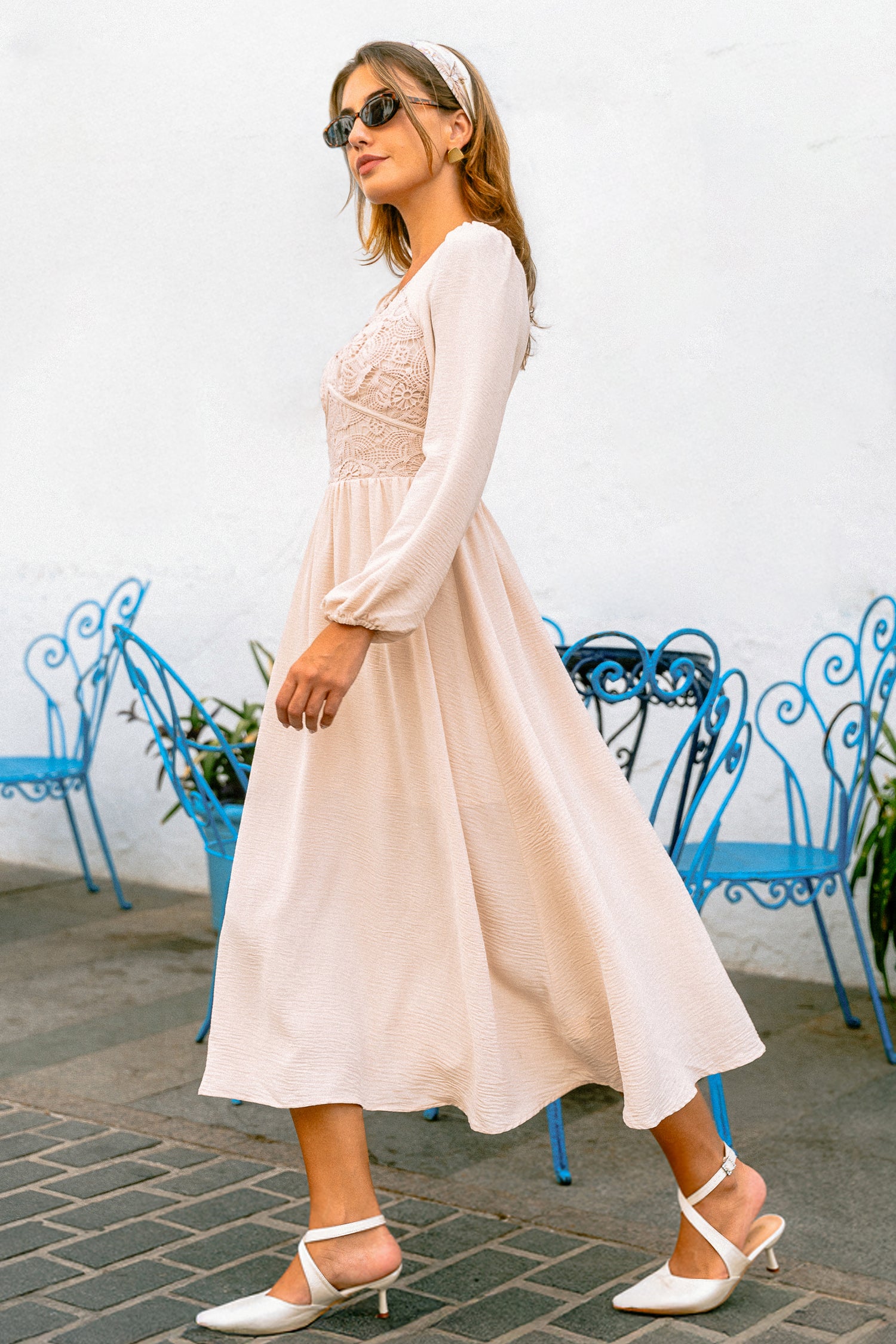 Vintage Groove Cream Maxi Dress