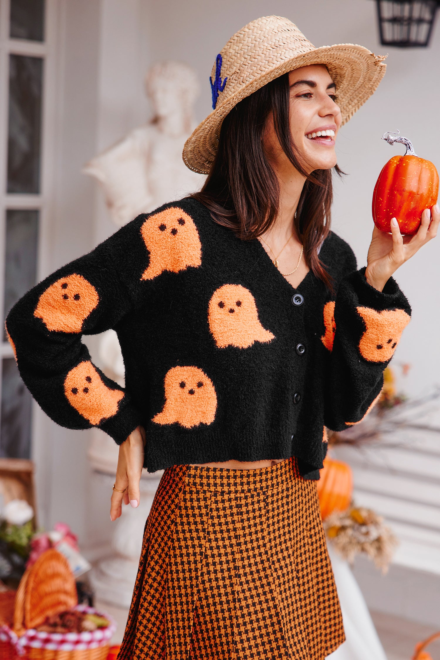 Black & Orange Ghostie Blouson Sleeve Cardigan