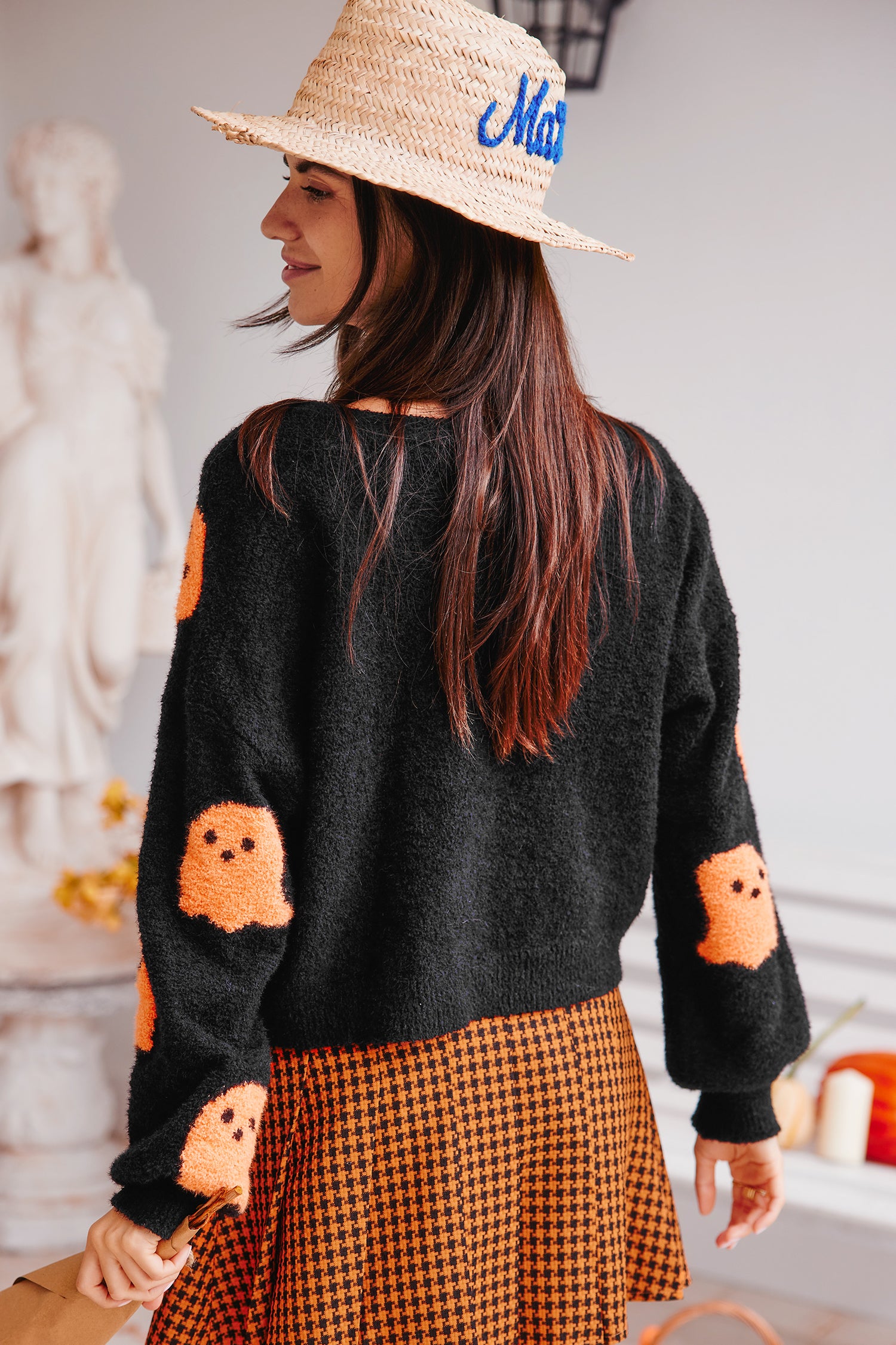 Black & Orange Ghostie Blouson Sleeve Cardigan
