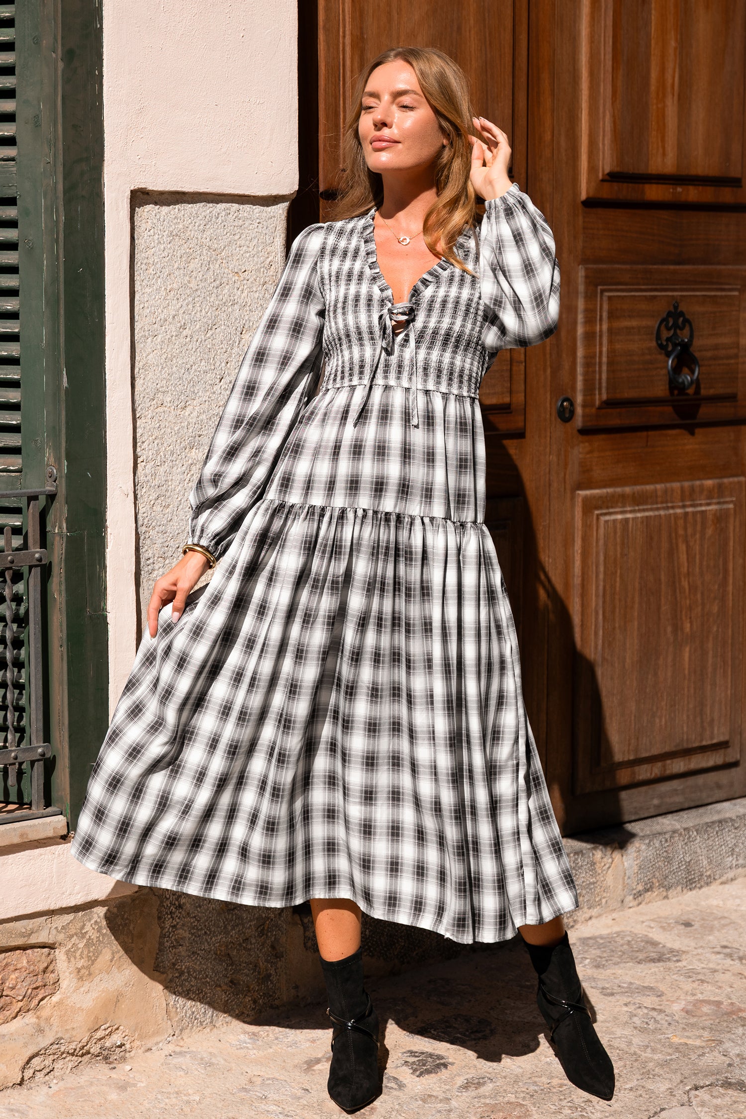 Honey & Thyme Plaid Maxi Dress
