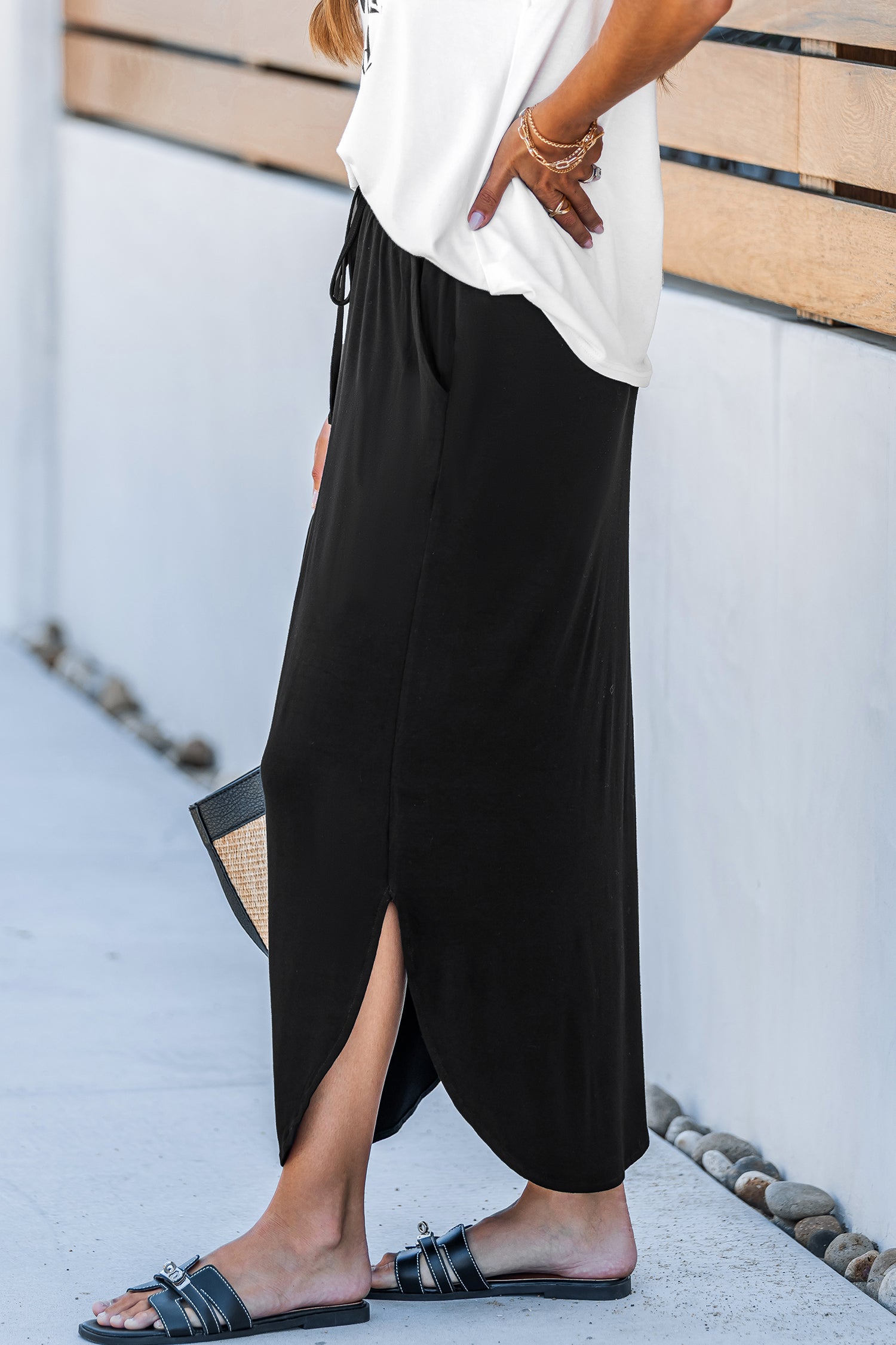 Relaxed Rhythm Black Midi Skirt