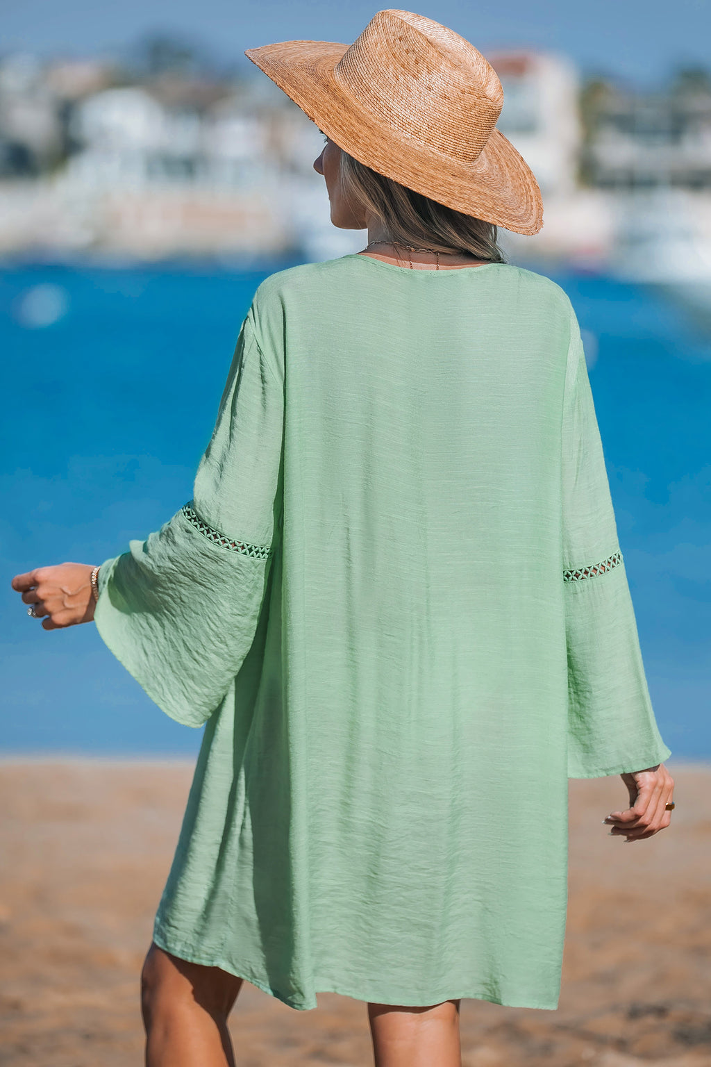 Green V-Neck Cover-Up Mini Dress