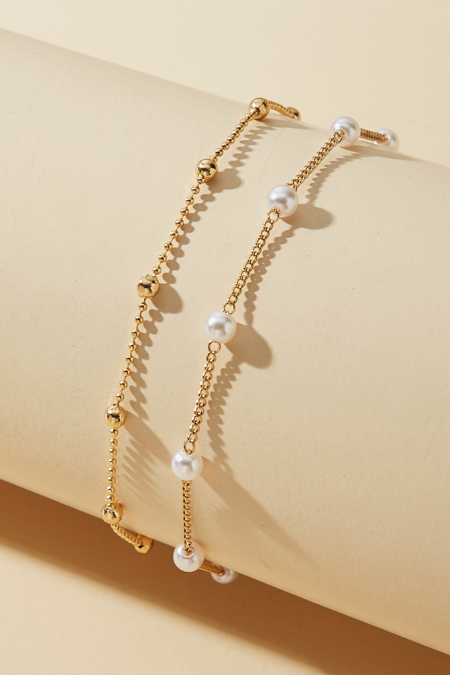 Golden Whisper Pearl Beaded Bracelet Set