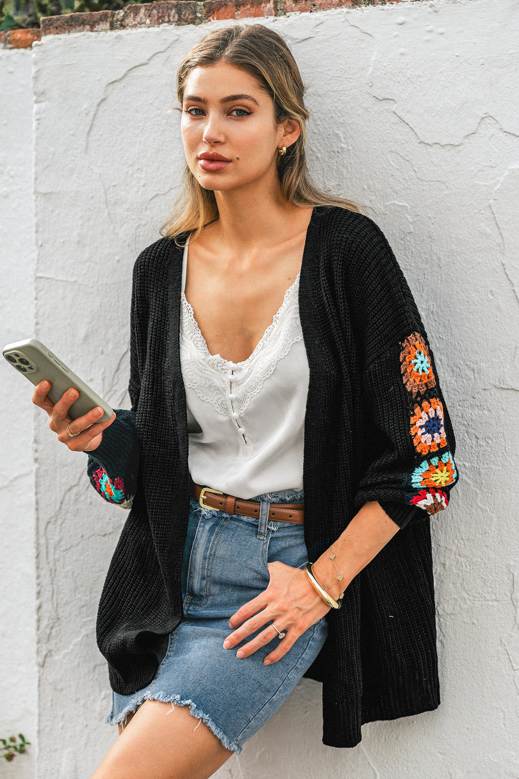 Wildflower Crochet Black Cardigan