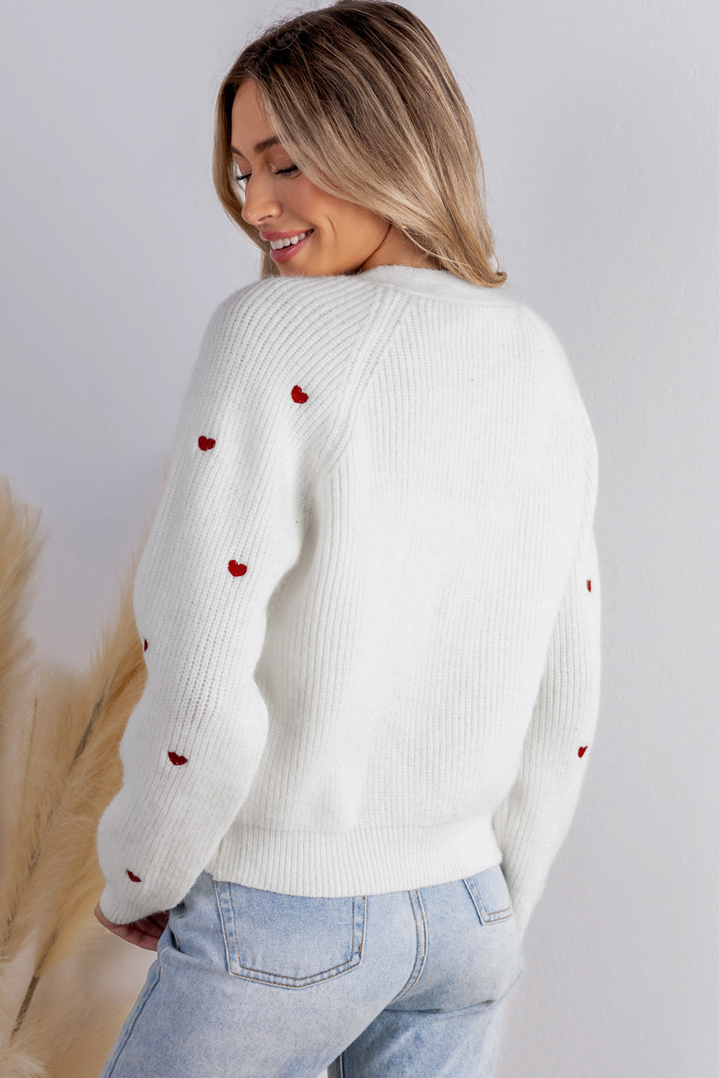 Heart Print Long Sleeve V-Neck Cardigan