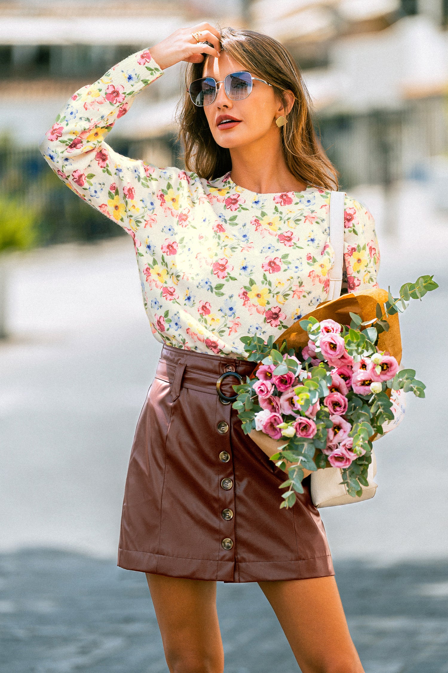 Vinyl Spin Brown Mini Skirt