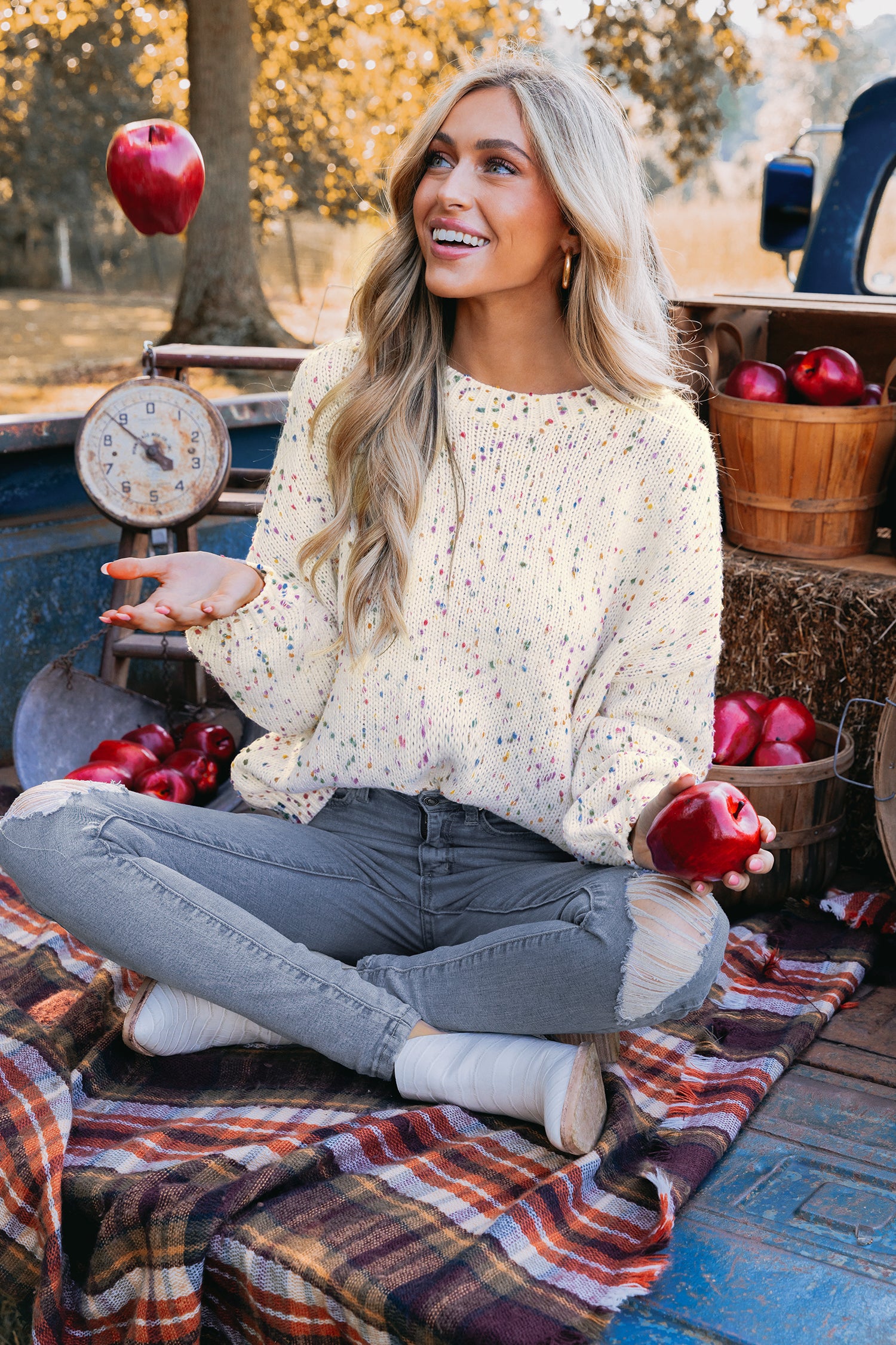Rainbow Pom Pom Drop Sleeve Sweater