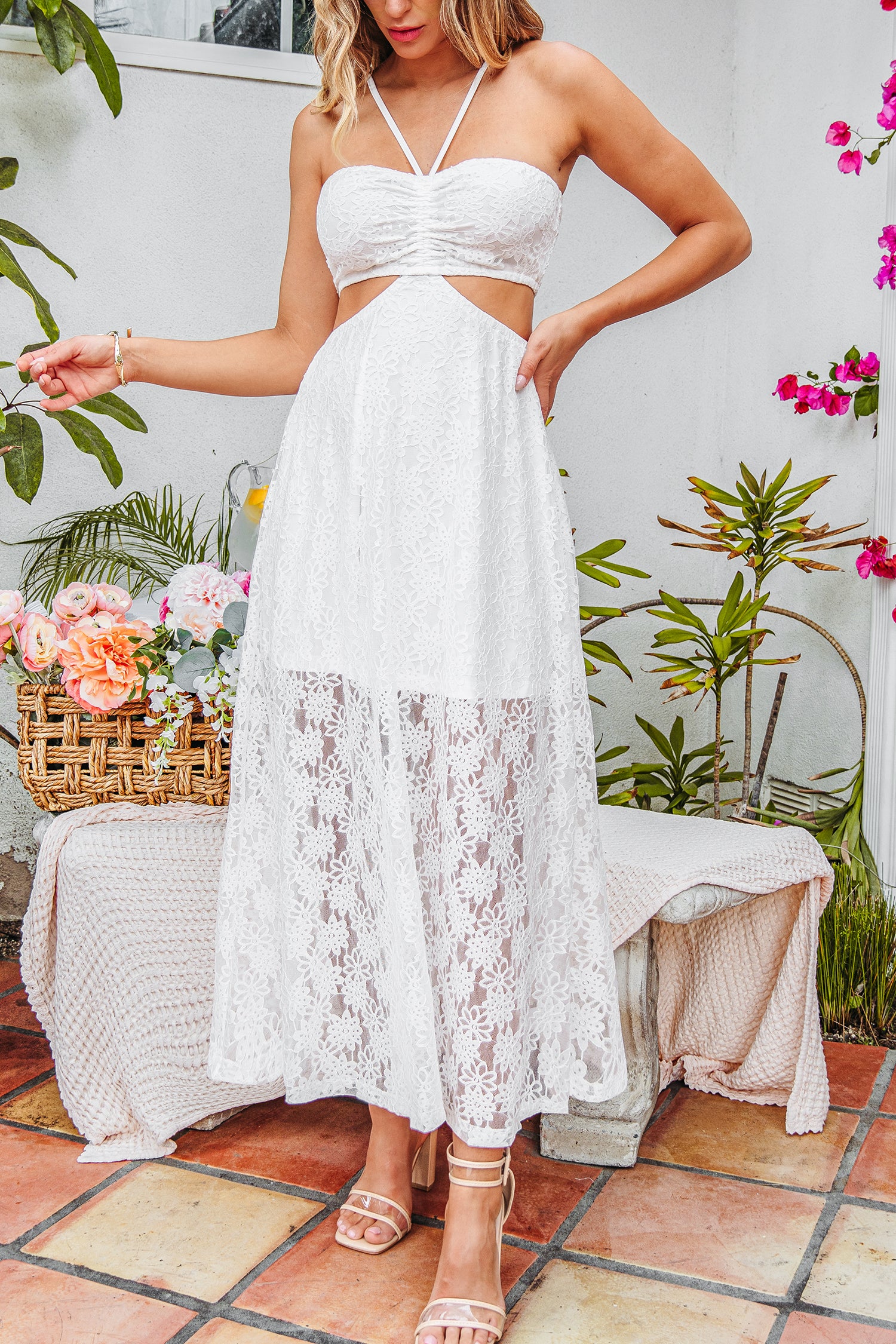Flirty Finesse White Maxi Dress