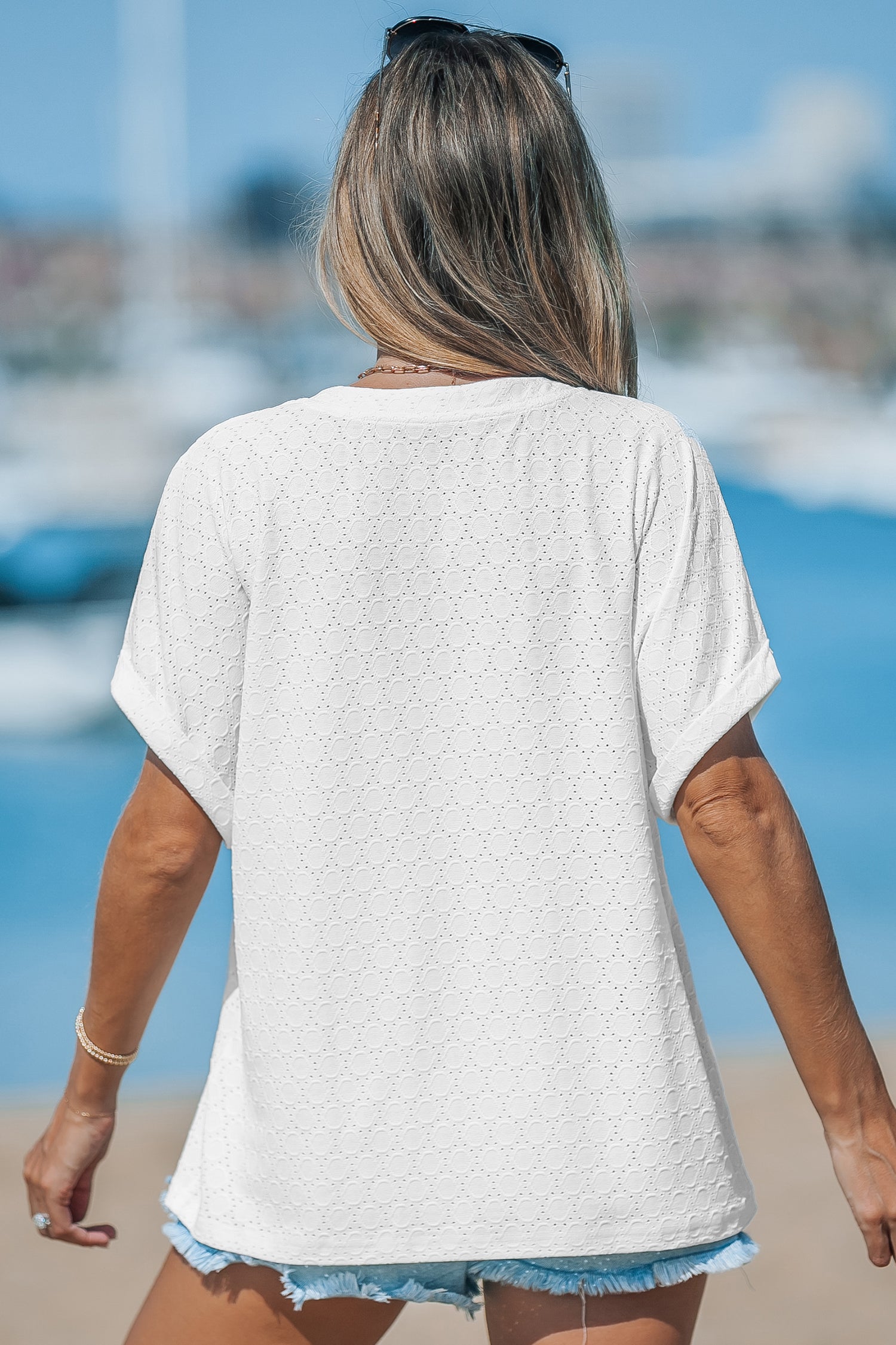 Cutout Textured V-Neck Tee
