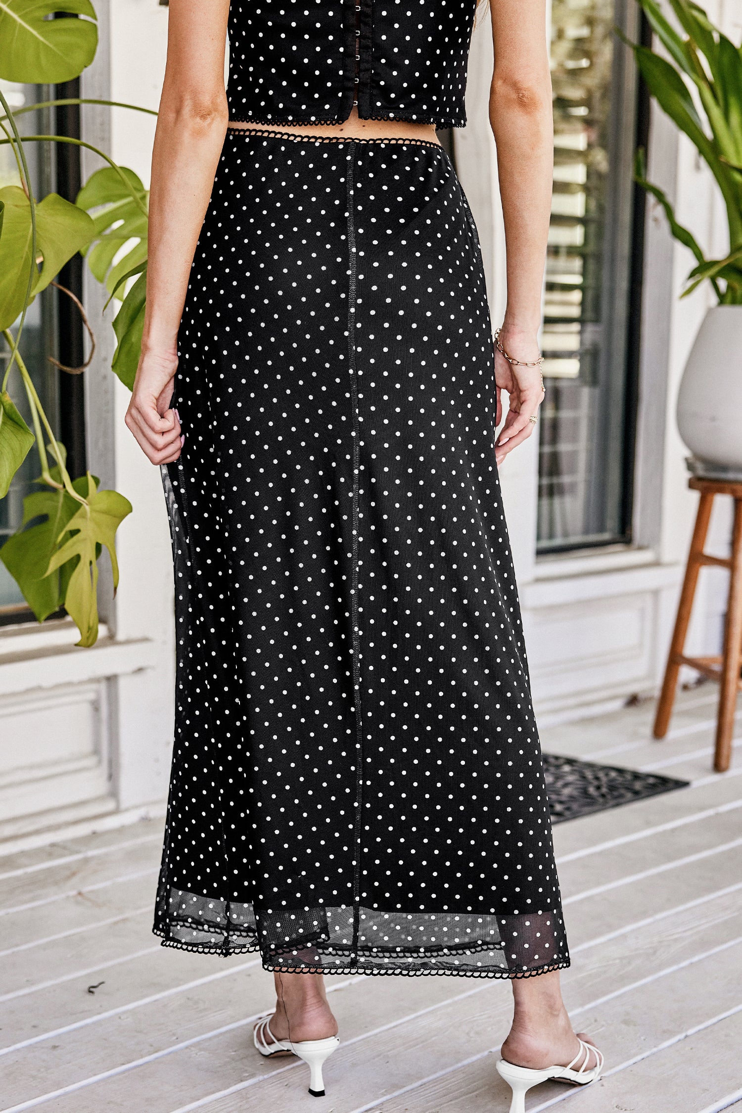 Classic Sweetheart Polka Dot Maxi Skirt